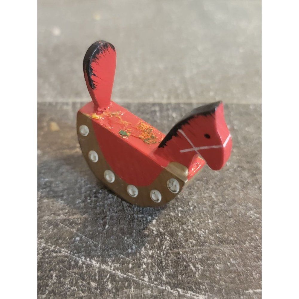 Red wooden rocking horse AS IS ornament‎ Xmas decor